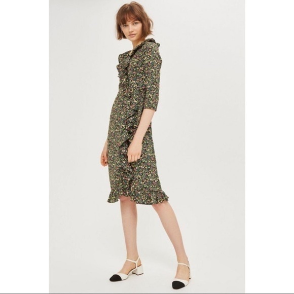TopShop Garden Floral Ruffle Wrap Dress Size 4 - Picture 1 of 11